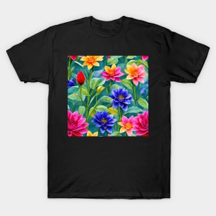 Delicate Flowers and Leaves Watercolor Painting T-Shirt